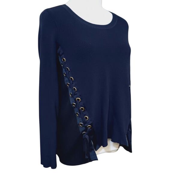 INC Retro Top Blouse Small Ribbons Grommets Laced Y2K Style Comfort Work School - Picture 6 of 8